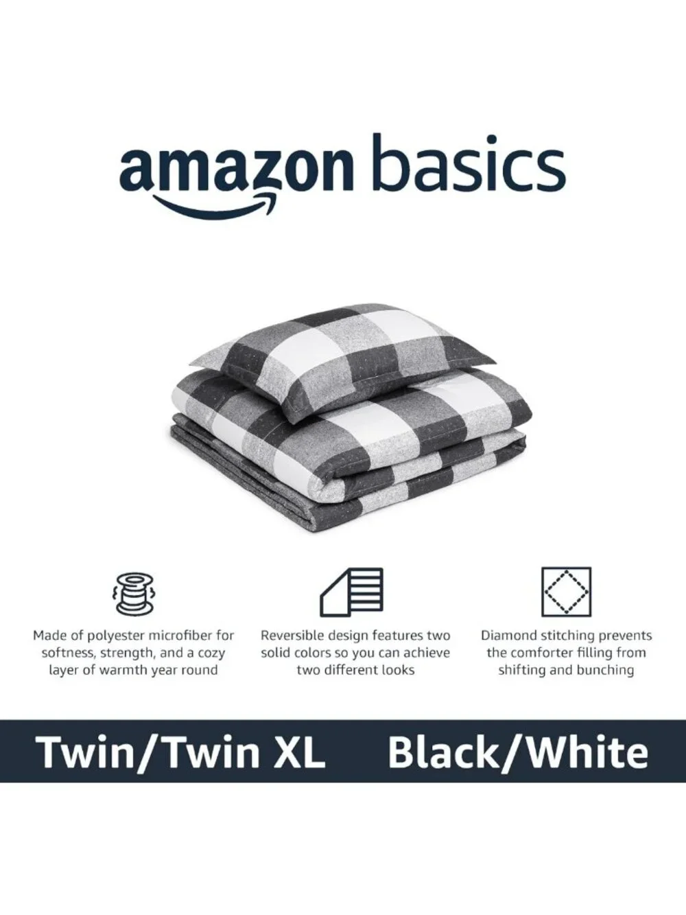 Lightweight Microfiber Comforter Set, 2-Piece Twin XL, Black White Checkerboard
